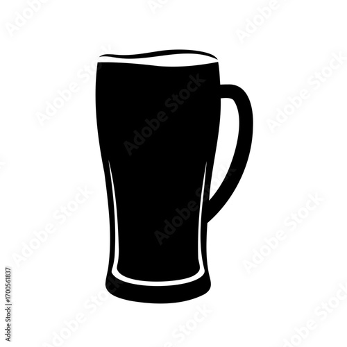 Simple solid black vector illustration of a glass mug with handle