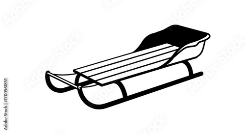 Sleigh icon in black and white silhouette design for winter sports and recreation themes