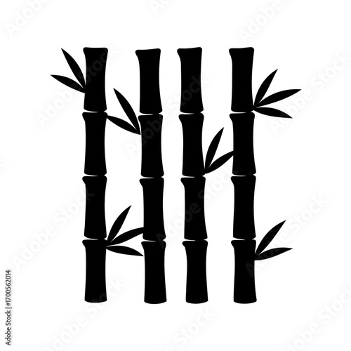 Black silhouette of bamboo stalks with leaves, oriental design, minimalist design