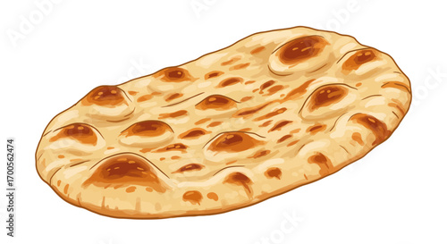 Realistic naan bread artwork on white background perfect for culinary designs