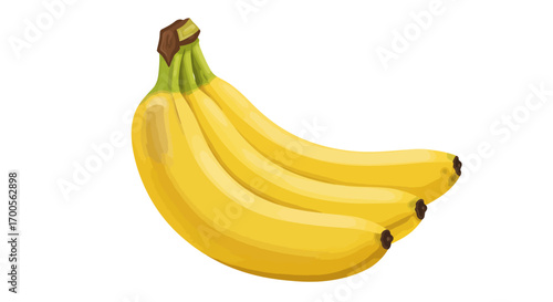 Yellow banana bunch realistic style on white background