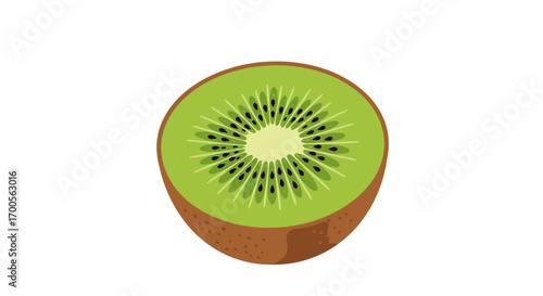 Fresh kiwi slice with detailed texture on white background
