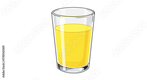 Refreshing glass of orange juice on white background in cartoon style