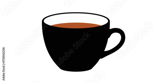 Minimalist silhouette of a coffee mug with hot beverage on white background