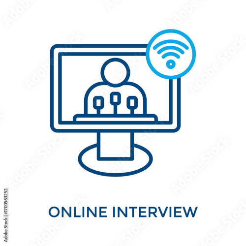 Online Interview Icon Outline Color Style. Vector Illustration For Graphic Design