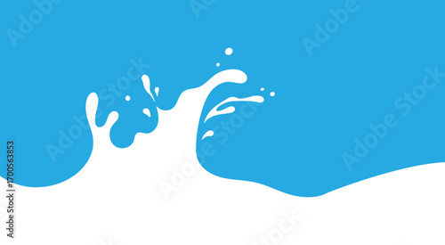 Milk Splash Wave Vector Background Template. Yogurt Stain Shape with Drips Graphic Border Frame. Cream Flow Flat Illustrations with Drops and Splashes on Blue Background