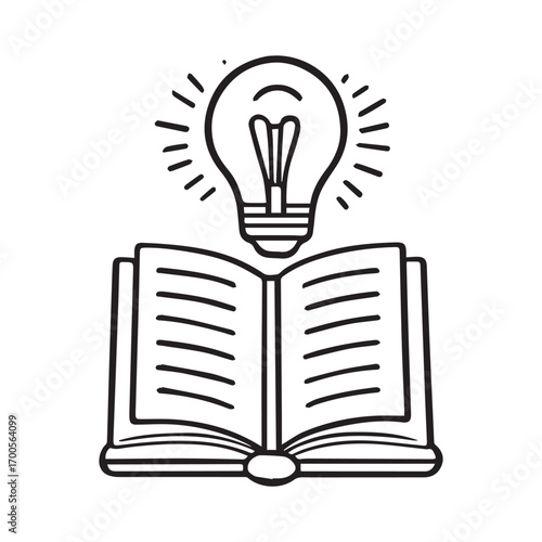 A bright light bulb illuminates a book, symbolizing a powerful concept of innovation and bright ideas