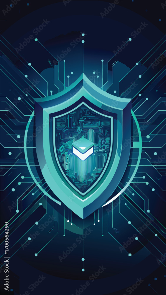 Fototapeta premium Digital data protection concept illustrating security and shielding through abstract tech circuitry graphic