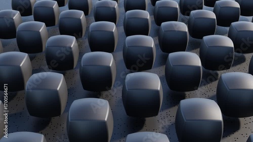 Wallpaper Mural Rows of dark gray 3d spheres smoothly transform into cubes and back, producing surreal abstract background with conceptual futuristic minimal animation and elegant symmetry Torontodigital.ca