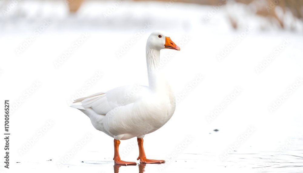 Fototapeta premium White goose on snowy ice