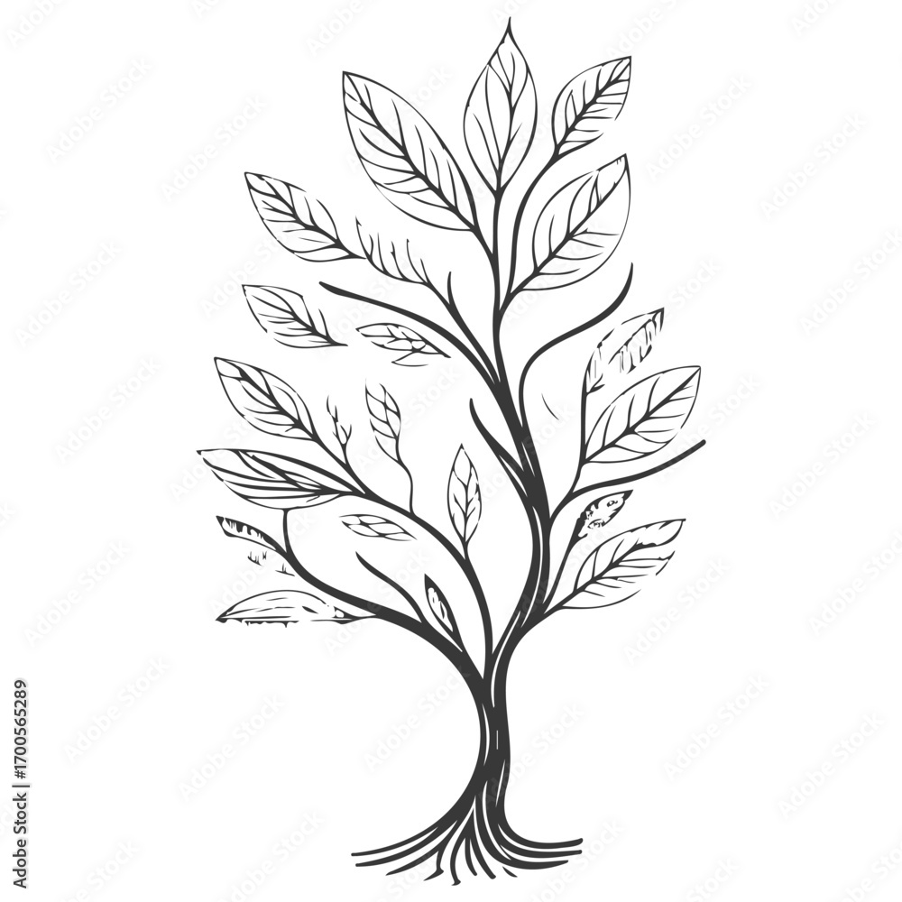 Fototapeta premium tree half spring autumn floral illustration grey