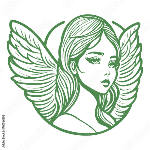 angel beauty girl illustration green