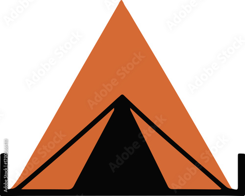 Simple illustration of an orange tent with a black entrance, isolated on white background