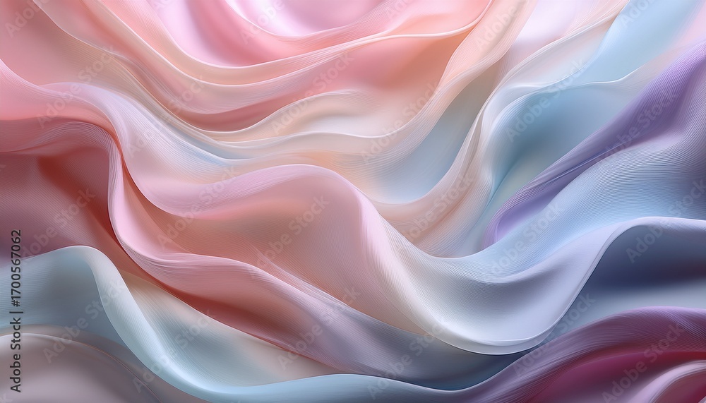 Fototapeta premium Abstract Image With Soft Wavy Shapes Where Pastel Colors Smoothly Transition Into Each Other Creating The Effect Of Moving Fabric Generative Ai