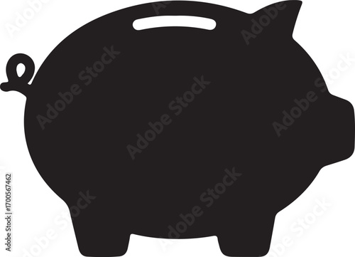Piggy Bank Flat Black Silhouette