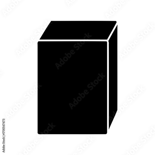 Monochrome Cuboid Representation in Black Silhouette on a White Background