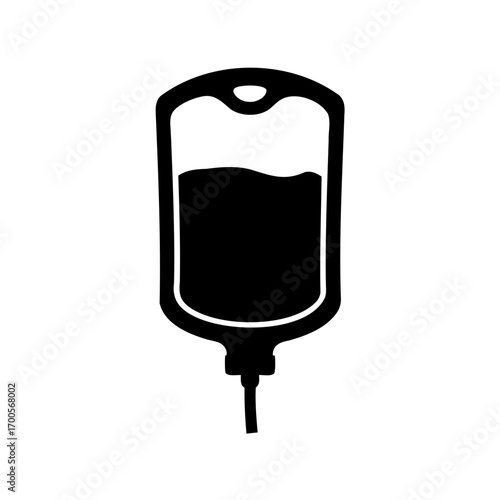 Simple black vector illustration of a medical intravenous fluid drip bag