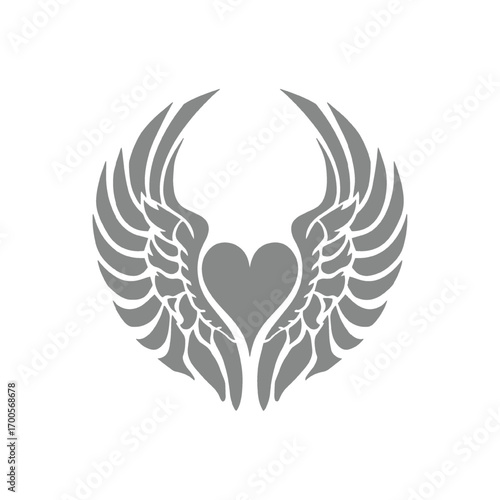 Silhouette Illustration of Heart with Angle Wing