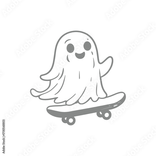 Illustration of Ghost Skateboarder Spooky Fun on Wheels