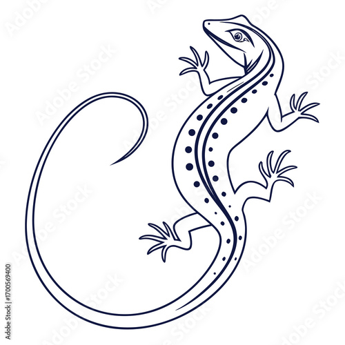 Monoline lizard emblem with geometric and reptilian elements ideal for branding and design projects
