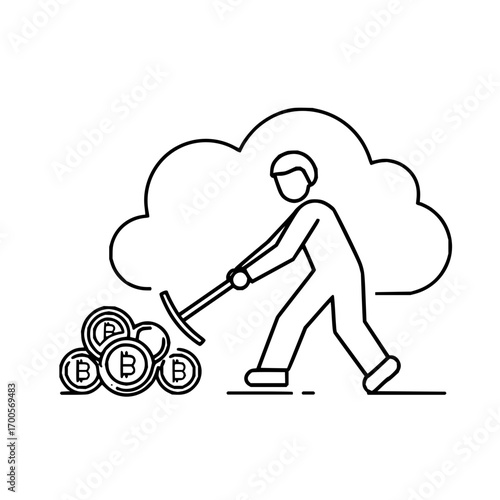 Bitcoin mining concept vector illustration crypto currency blockchain technology miner digging bitcoins digital asset