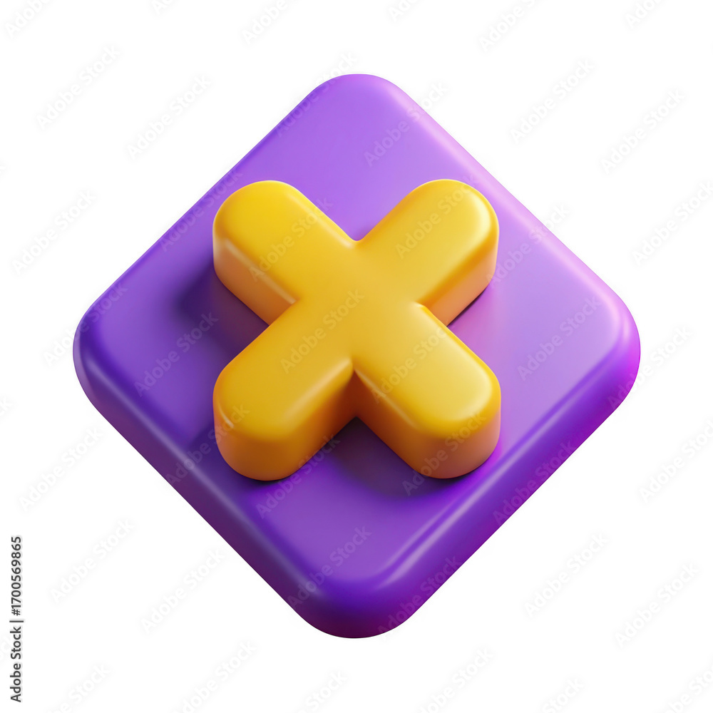 Obraz premium 3d transparent purple square with yellow x icon
