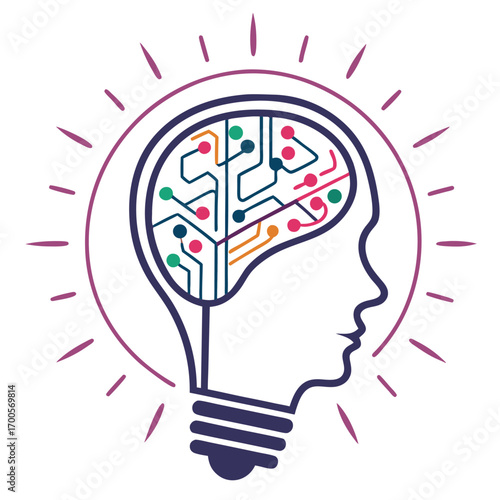 Abstract glowing futuristic ai brain hologram with interconnected neural network and digital data streams
