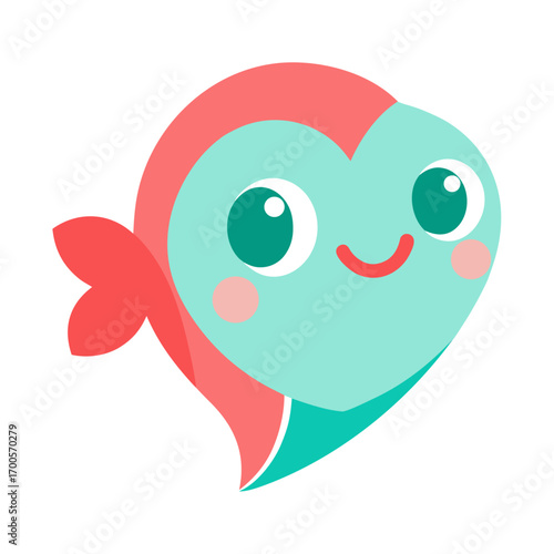 Cute cartoon fish with heart shape vector illustration on white background for kids