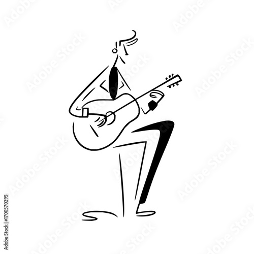 Acoustic guitar player musician line art drawing vector illustration jazz blues guitarist music performance artist 100