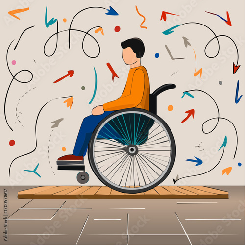 wheels of determination wheelchair vector illustration for inclusive urban mobility campaigns