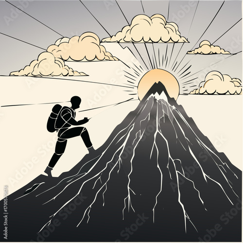 steady climb through storms vector illustration for perseverance and optimism campaigns