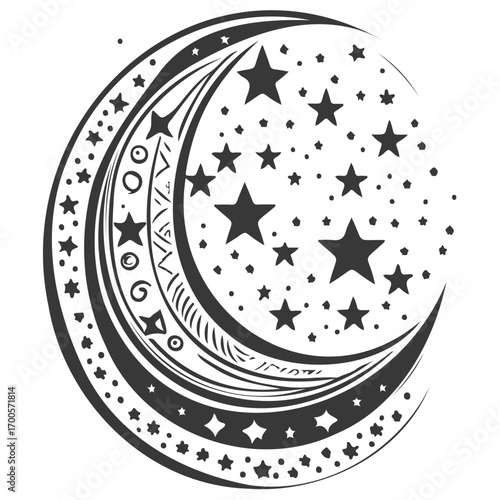 Moon star ramadan arabic islamic illustration grey