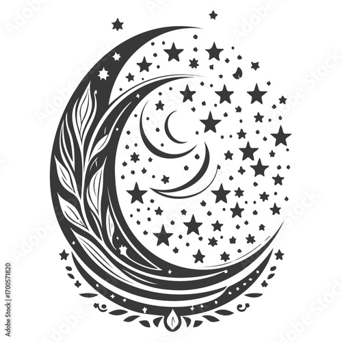 Moon star ramadan arabic islamic illustration grey
