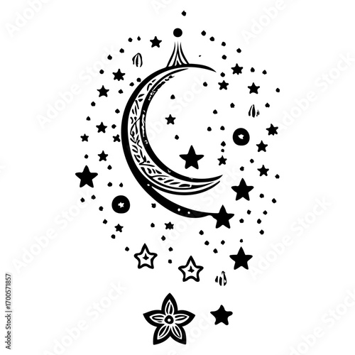 hanging moon star Ramadan illustration sketch draw