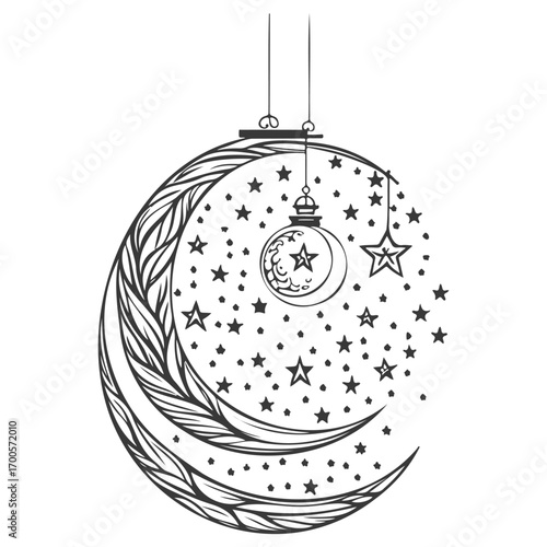decoration hanging lantern moon star illustration grey