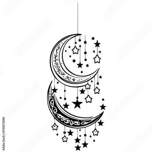 hanging moon star Ramadan illustration sketch hand draw