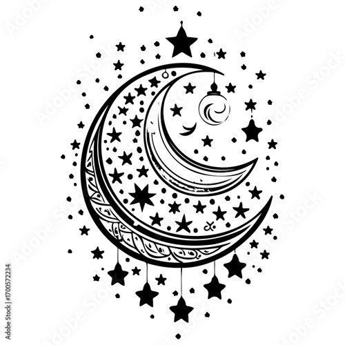 hanging moon star Ramadan illustration sketch draw
