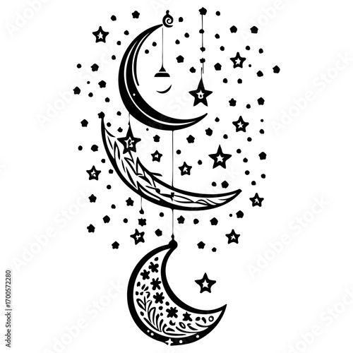 hanging moon star Ramadan illustration sketch draw