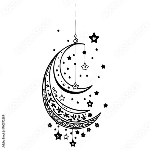 hanging moon star Ramadan illustration sketch hand draw