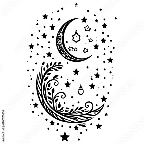 hanging moon star Ramadan illustration sketch hand draw