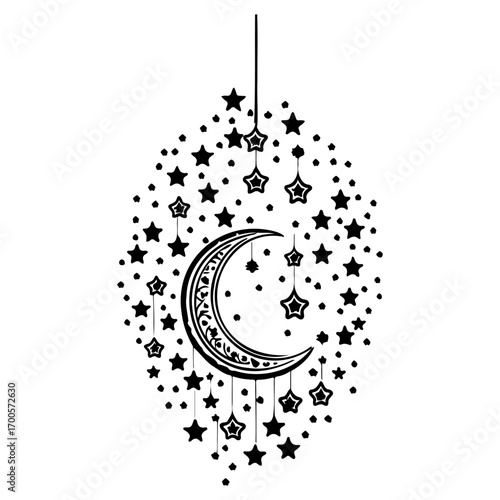 hanging moon star Ramadan illustration sketch draw