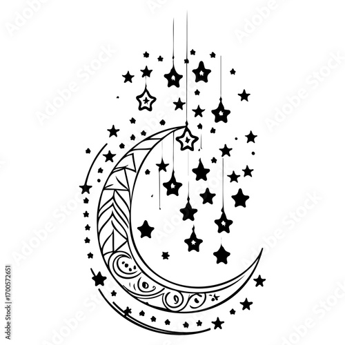 hanging moon star Ramadan illustration sketch draw