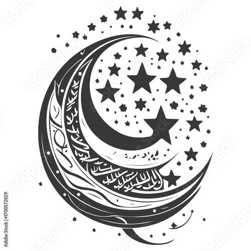 Moon star ramadan arabic islamic illustration grey