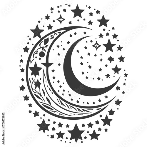 Moon star ramadan arabic islamic illustration grey
