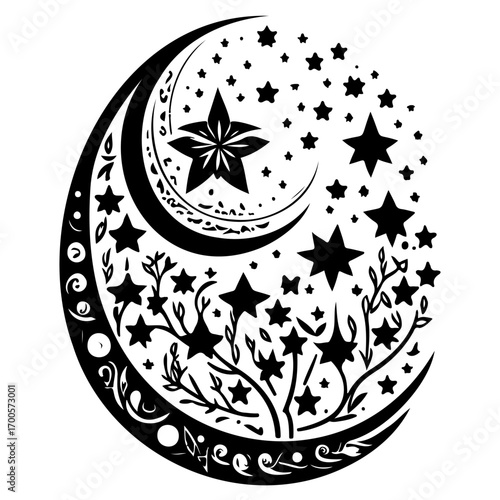 Moon star ramadan arabic islamic illustration sketch hand draw