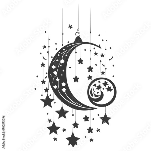 decoration hanging lantern moon star illustration grey