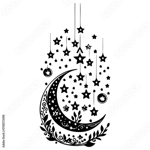 hanging moon star Ramadan illustration sketch hand draw