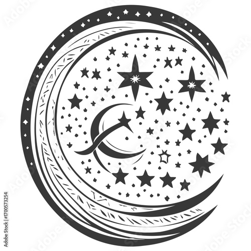 Moon star ramadan arabic islamic illustration grey