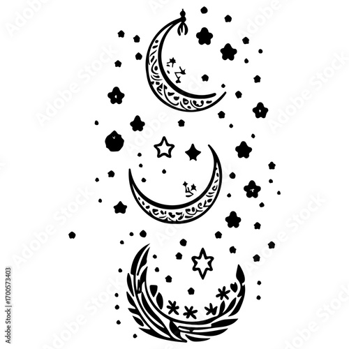 hanging moon star Ramadan illustration sketch draw