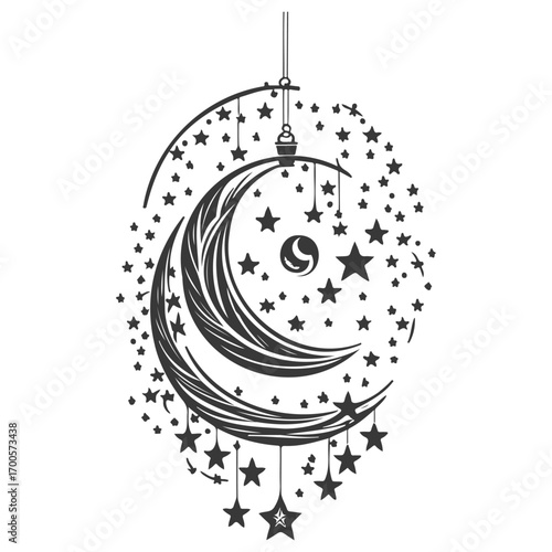 decoration hanging lantern moon star illustration grey